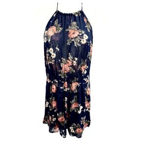 Reformation Sheer Floral‎ Halter Mini Dress Blue Size 6 Backless